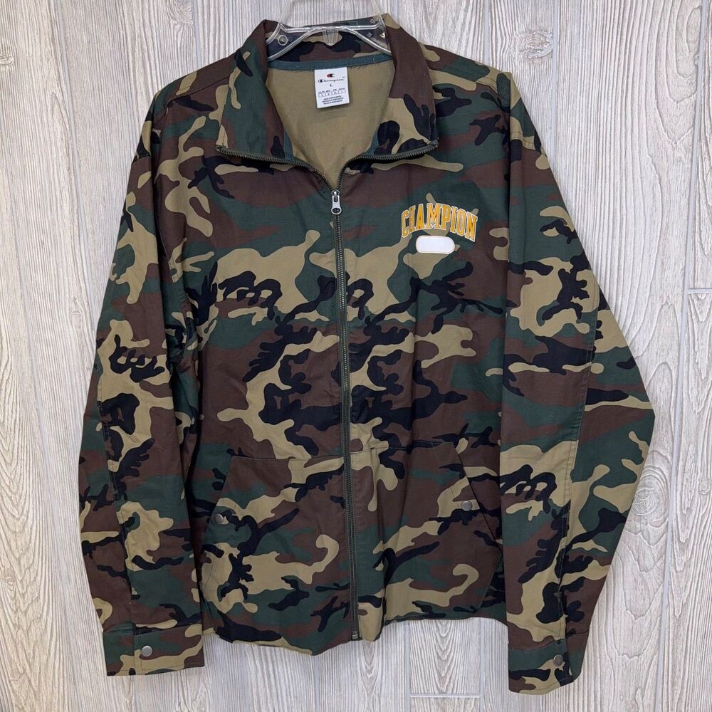 Champion Sideline Jacket Men's Size Large Lightweight Woodland Camouflage Camo